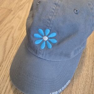 Life is Good Hat Flower Front Gray  Baseball Cap Strapback Adjustable OSFM